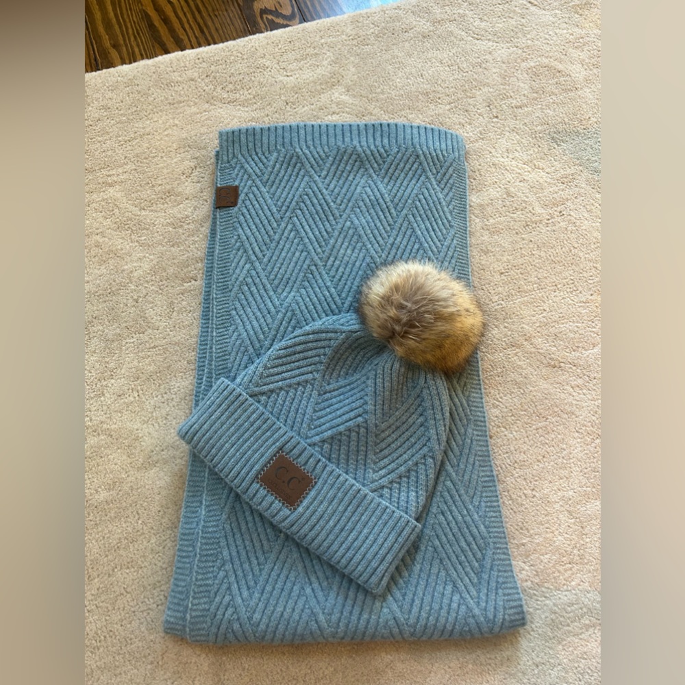 C.C hat and scarf set.